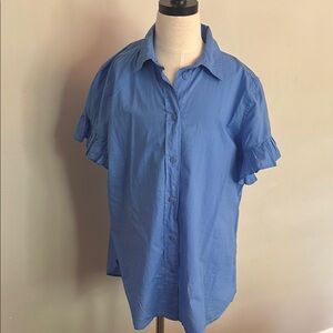 J. Crew Blue Ruffle Sleeve Blouse